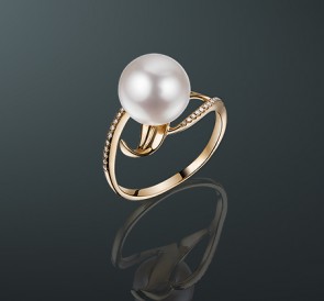 Кольцо с жемчугом бриллианты кп-27жб: белый морской жемчуг, золото 585°