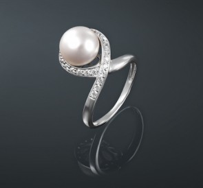 Серебряное кольцо с жемчугом к-130835: белый пресноводный жемчуг, серебро 925°