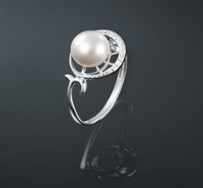 Серебряное кольцо с жемчугом к-130841: белый пресноводный жемчуг, серебро 925°