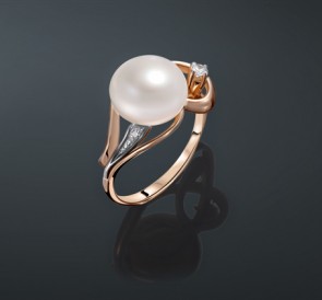 Серебряное кольцо с жемчугом к-211008-з: белый пресноводный жемчуг, серебро 925°