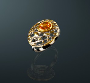 Кольцо с янтарем янтарь к-71131081: золотистый жемчуг, серебро 925°