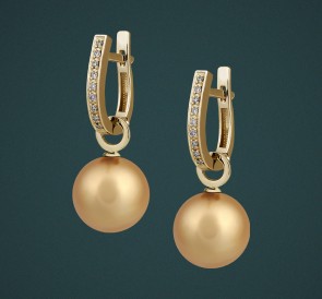 Серьги с жемчугом бриллианты с-210639жз: золотистый морской жемчуг, золото 585°