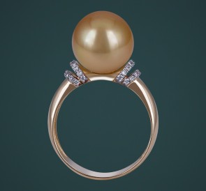 Кольцо с жемчугом к-110658жз: золотистый морской жемчуг, золото 585°